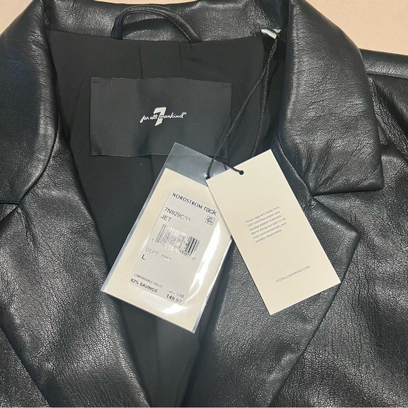 7 For All Mankind Faux Vegan Leather Belted Jacket Blazer Black Size Large - Picture 5 of 16